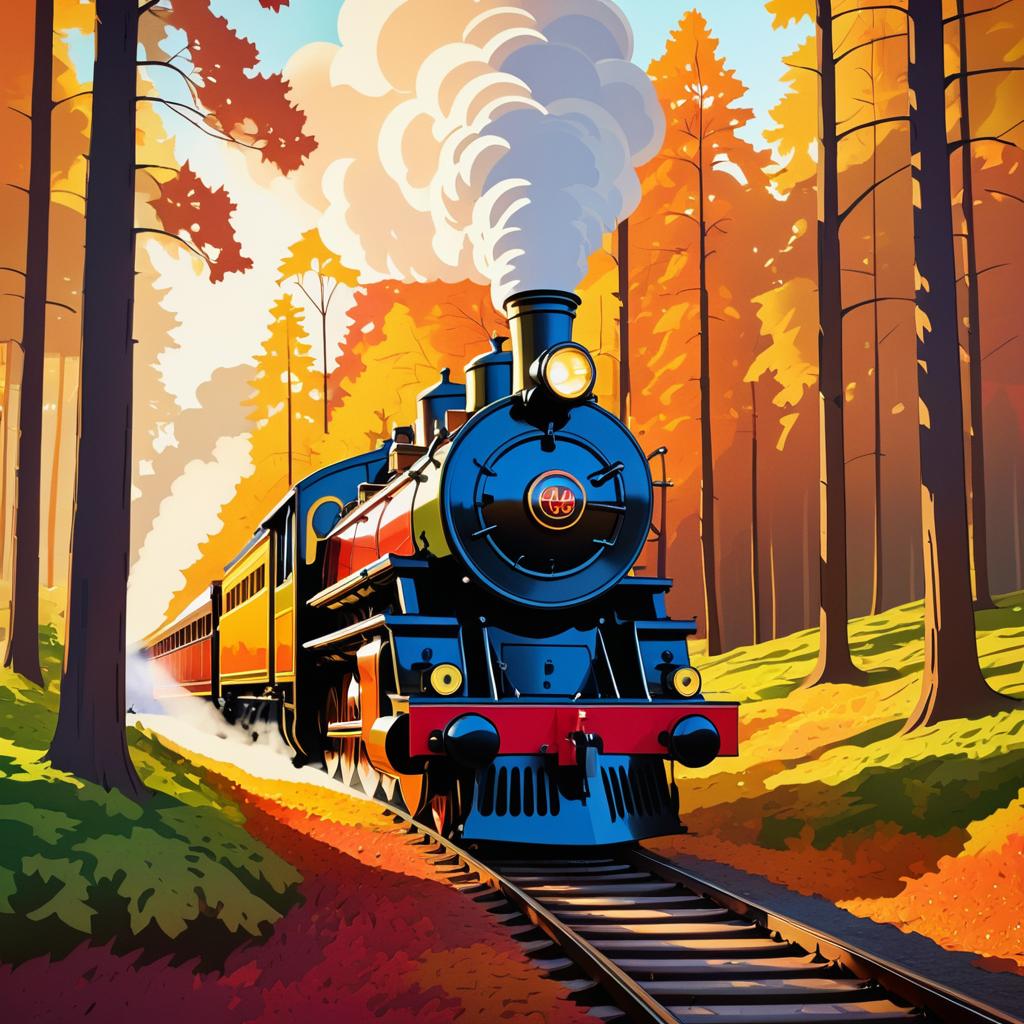 Vintage Steam Locomotive in Autumn Forest