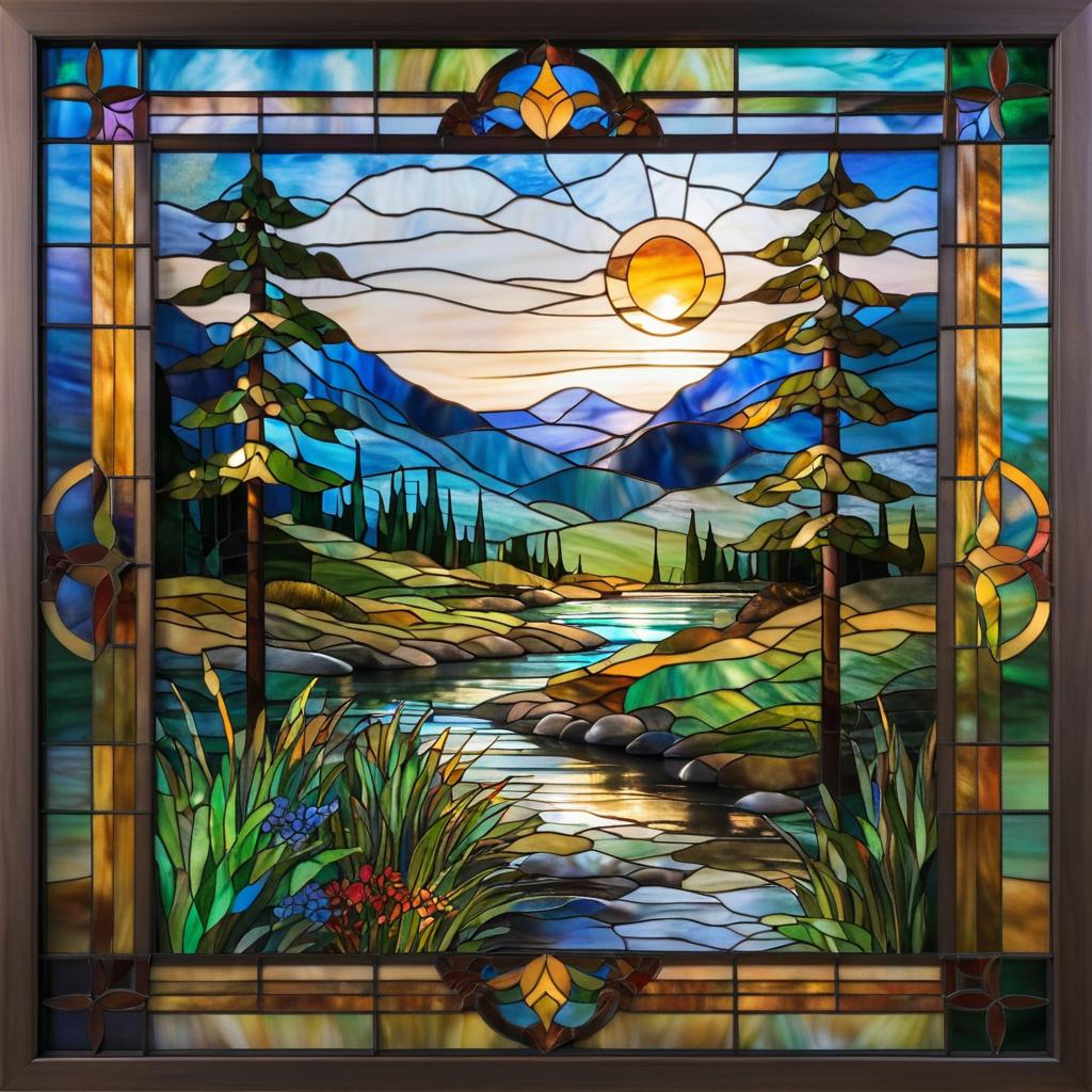 Vibrant Stained Glass Landscape Artwork