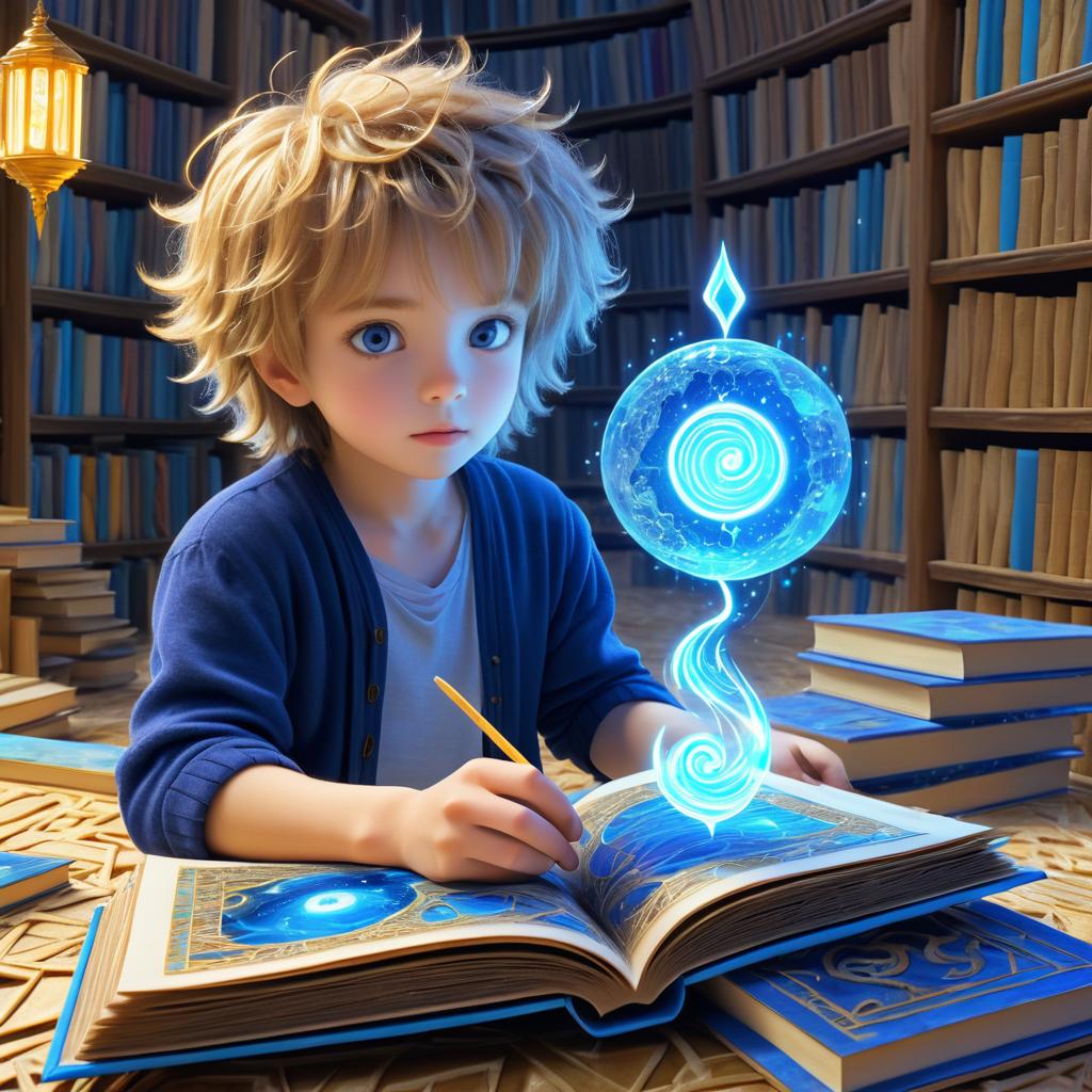 Curious Boy in a Magical Library