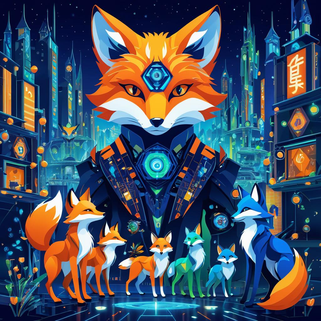 Surreal Fox-Robot Fusion in Nightlife