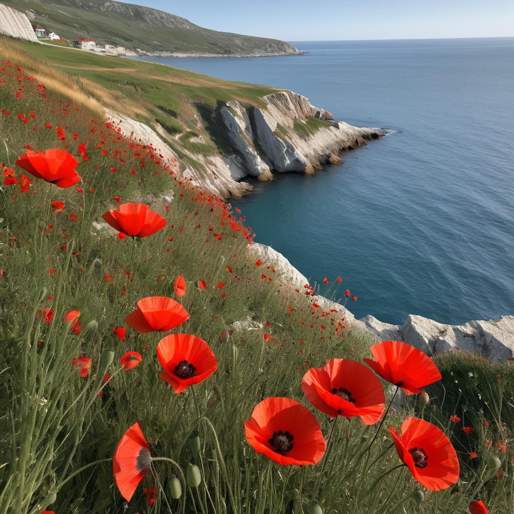 Vibrant Poppies by the Seaside Cliff