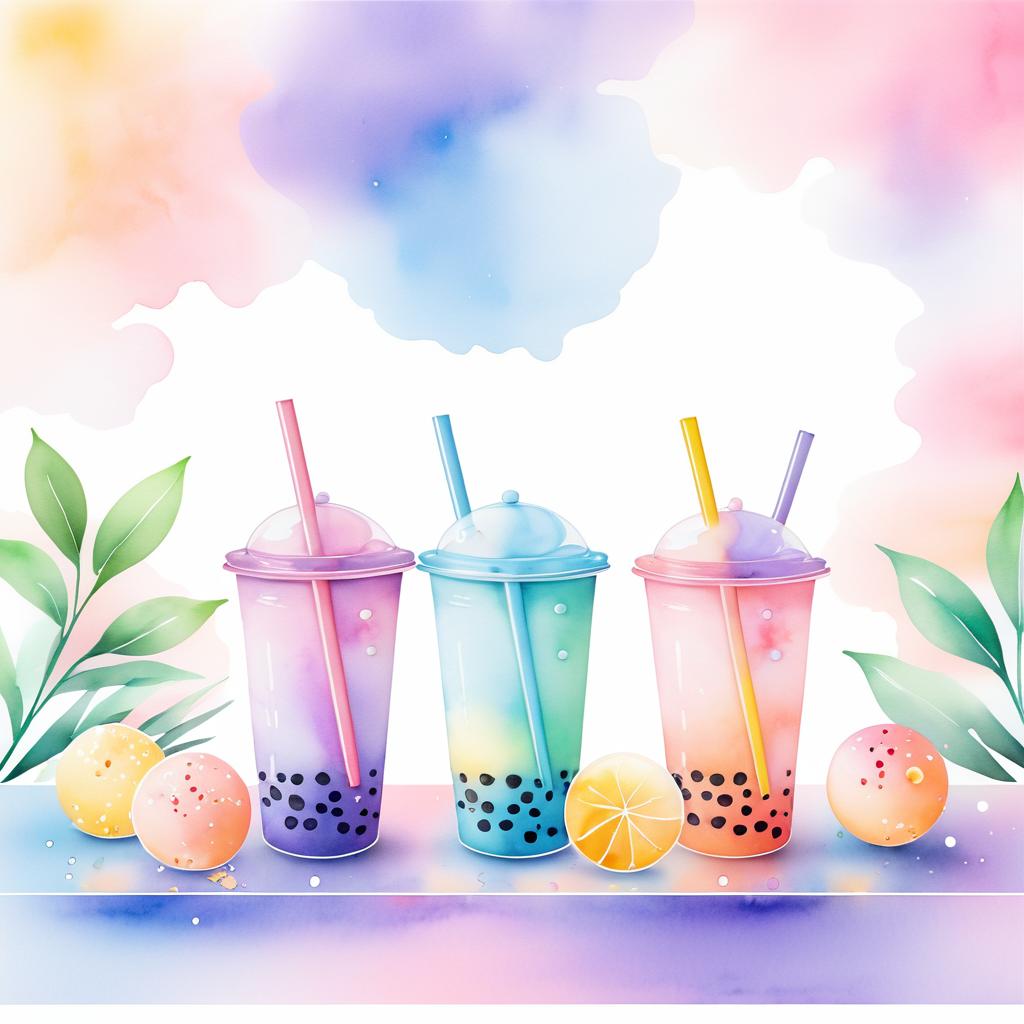 Whimsical Watercolor Bubble Tea Creations