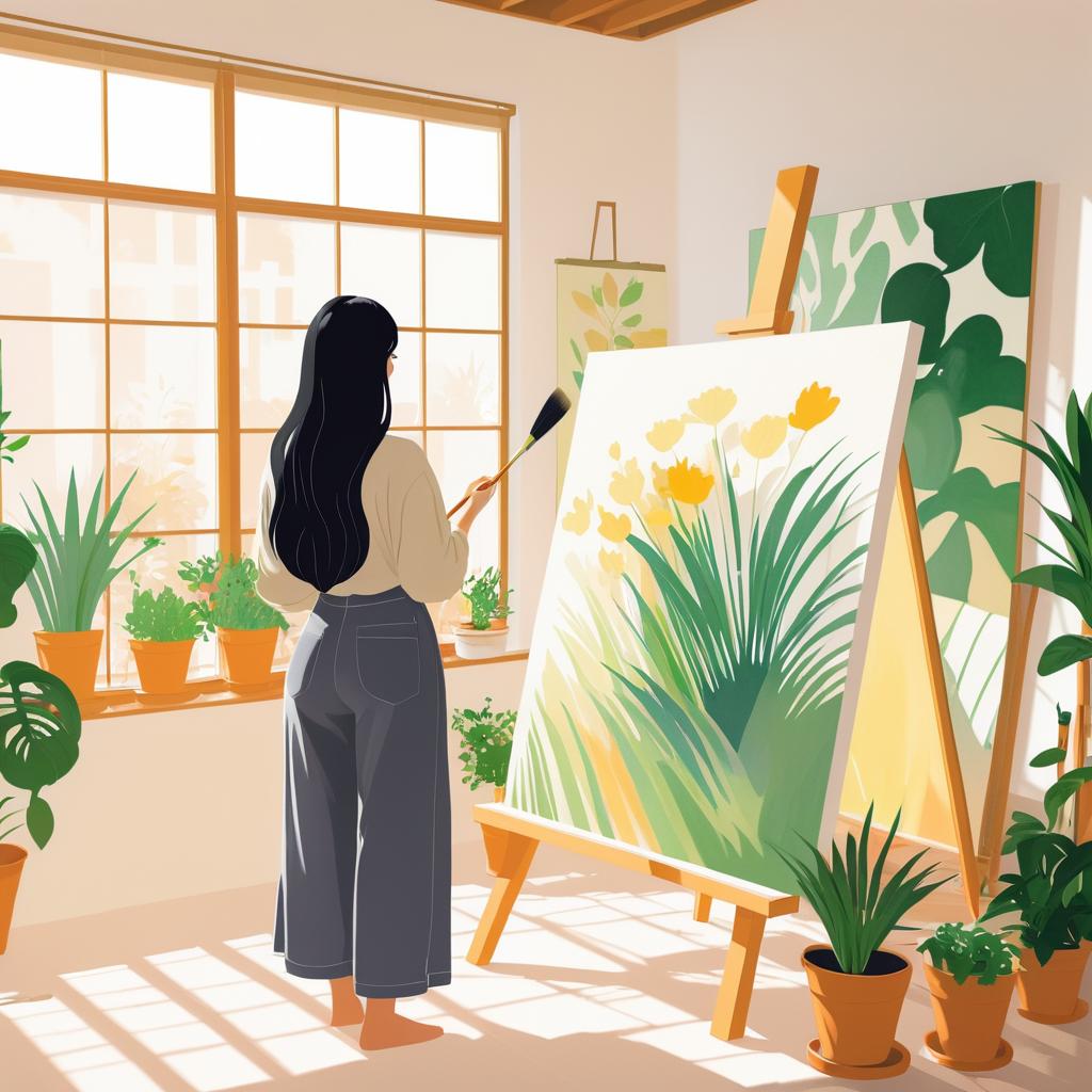 Cozy Artist Studio Springtime Illustration