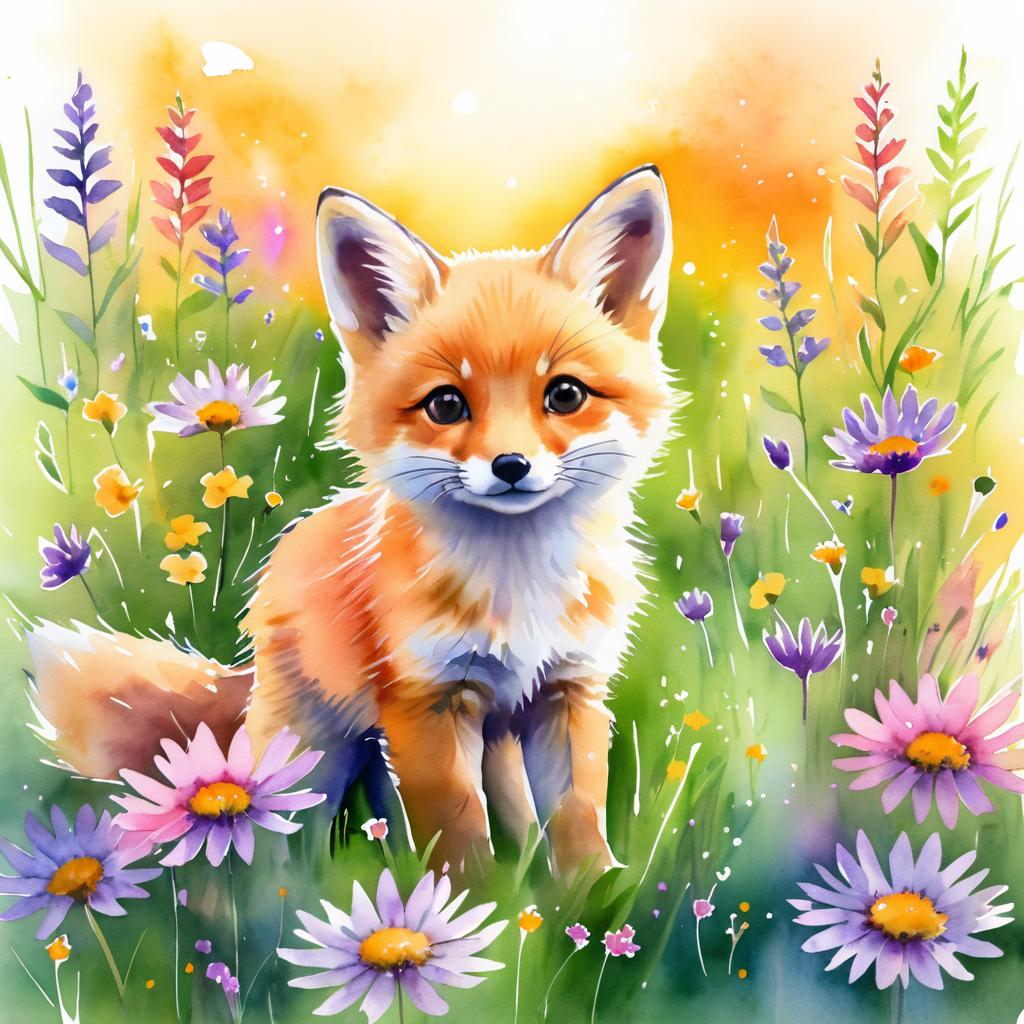 Whimsical Baby Fox in Wildflowers