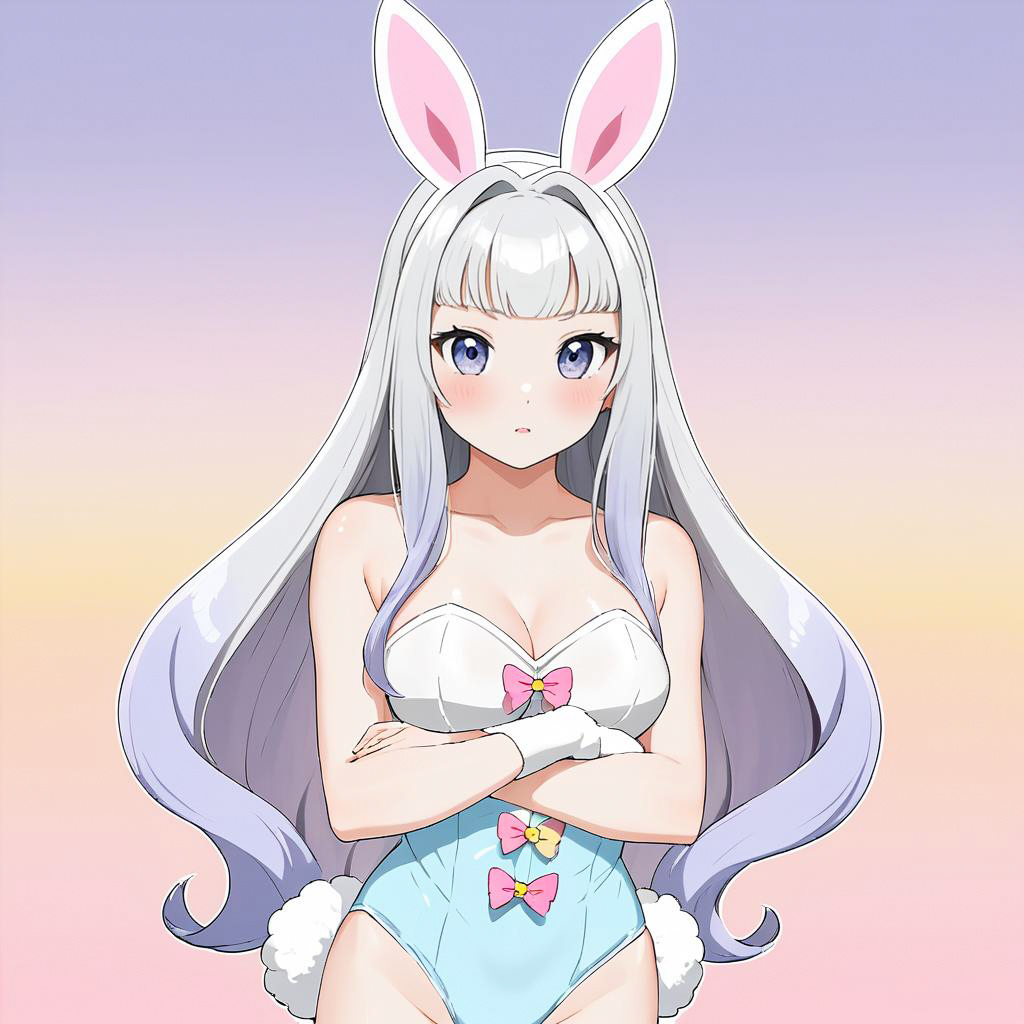 Confident Bunny Girl in Pastel Dreamscape