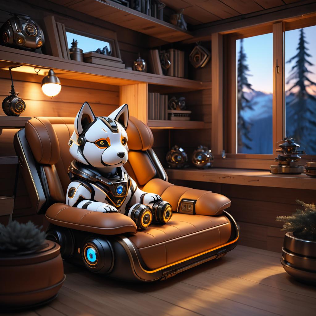 Cozy Cabin Mecha Robot with Puppy