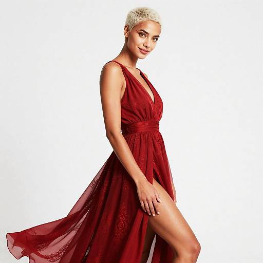 Elegant Woman in Flowing Red Dress