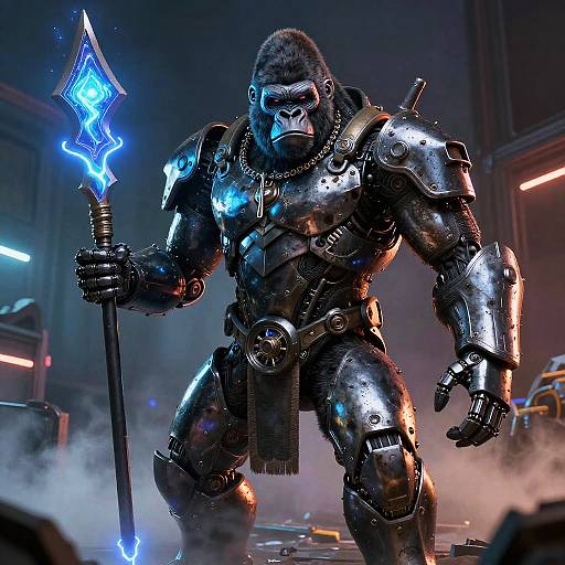 Cyber Gorilla Warrior in Neon Fog