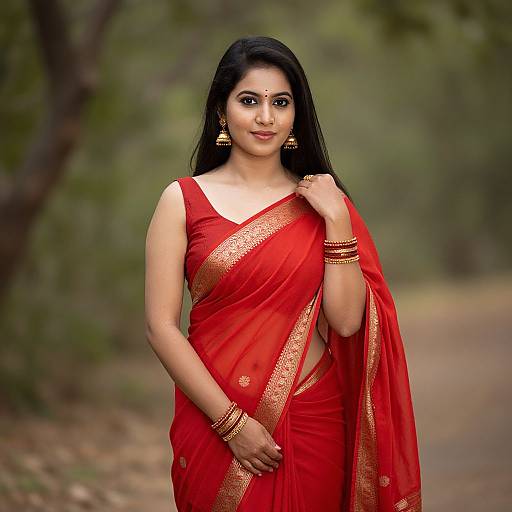 Elegant Woman in Red Saree