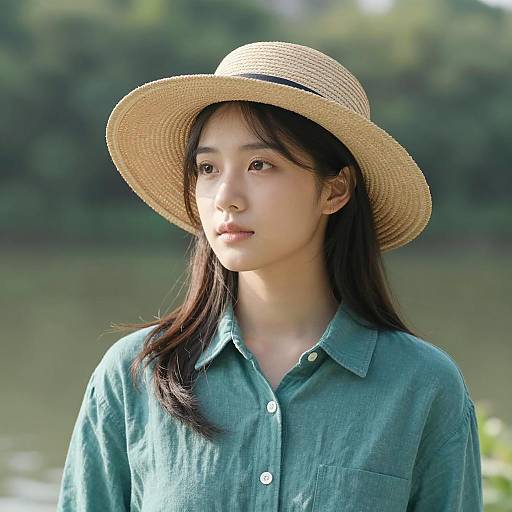 Serene Woman by Water's Edge