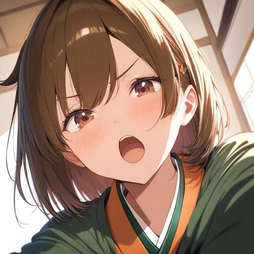 Cute Brown-Haired Girl Blushing