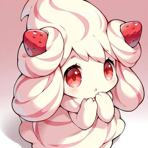 Illustration of Alcremie (strawberry sweet), pokemon in the style of Saru