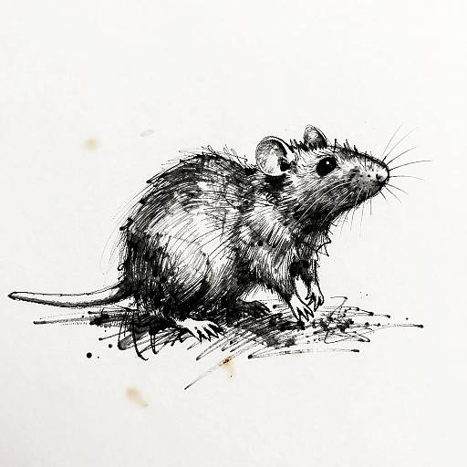 Sketch of Rat with Ink Wash