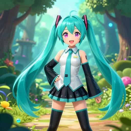 Futuristic Anime Girl in Enchanted Forest