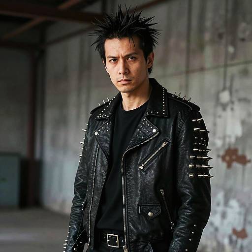 Man in Black Spiked Leather Jacket