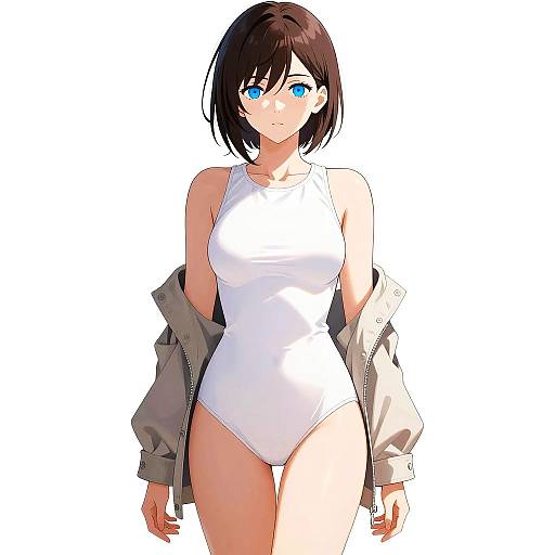 Confident Anime Woman in High-Cut Swimsuit