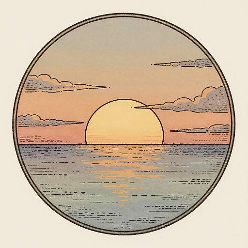Hand-drawn Retro Sunset in Dusty Pastels