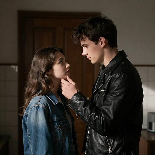 Sunlit Intimate Moment in Dim Room