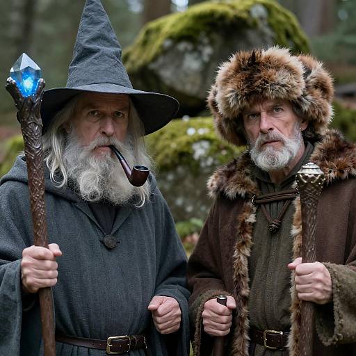 Magical Elderly Wizards in Enchanted Forest