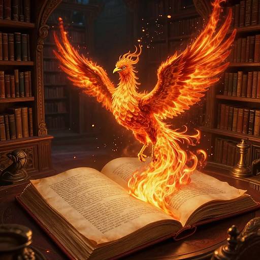 Surreal Phoenix Rising from Ancient Tome