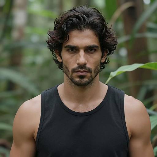 Intense Gaze in Lush Jungle Setting