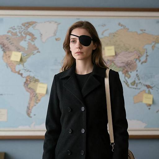 Serious Woman with Eye Patch and Map
