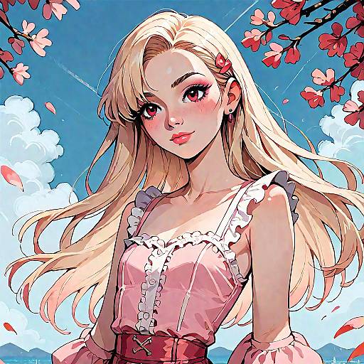 Anime Girl in Pink Outdoor Scene
