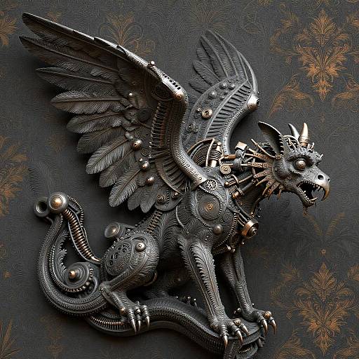 Intricate Gothic Gargoyle with Mechanical Wings