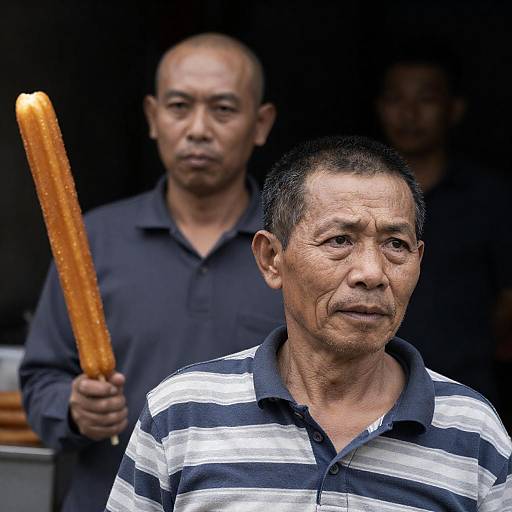 Striped Shirt Portrait with Fried Dough