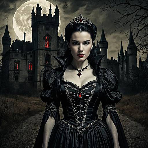 Gothic vampire queen in dark castle