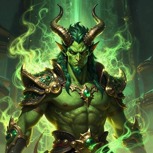 Fantasy Warrior with Green Skin and Horns