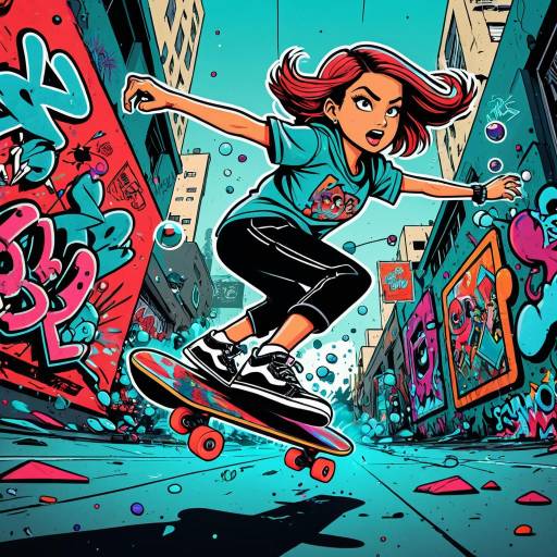 Girl Skateboarding in Urban Graffiti Alley