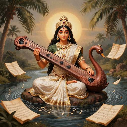 Goddess Saraswati Playing Veena