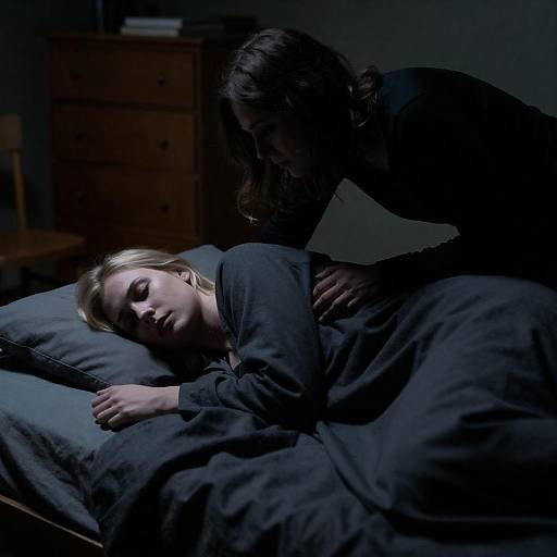 Dimly Lit Tense Bedroom Encounter