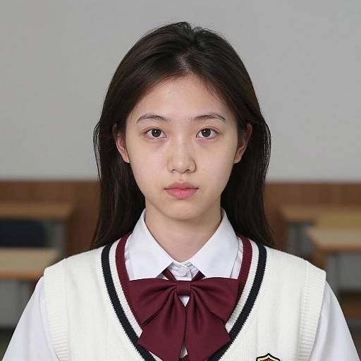 Asian Schoolgirl with Light Skin and Pigtails