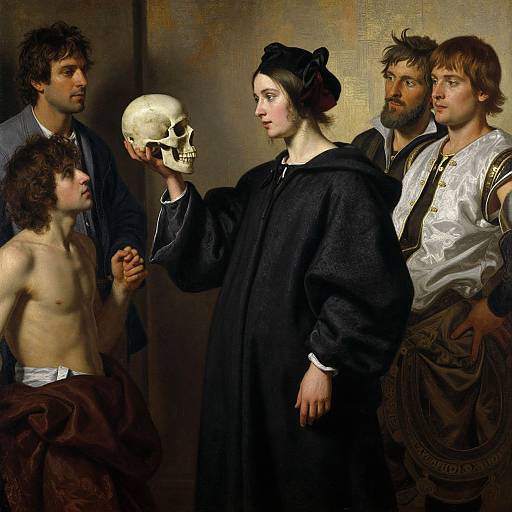 Witch Holding Skull in Dark Robe