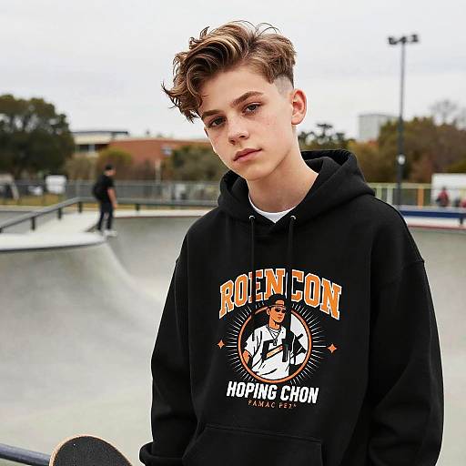 Teen Skateboarder with Long Undercut