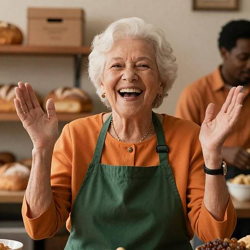 Joyful Elderly Woman in Vintage Bakery