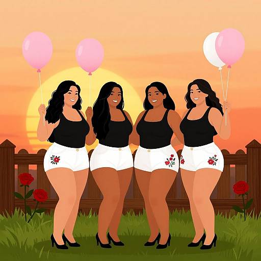 Sunset Celebration with Four Curvy Women