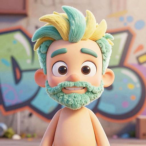Playful Cartoon Character with Mullet and Goatee