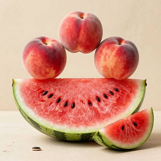 Vibrant Peaches and Watermelon Still Life