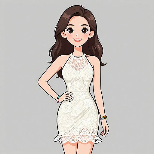 Smiling Woman in Floral Lace Dress