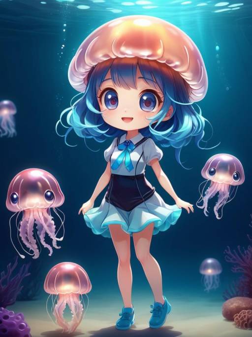 Lively Jellyfish Girl in Anime Style