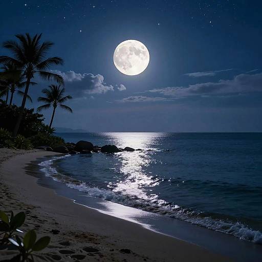 Serene Moonlit Beach at Night