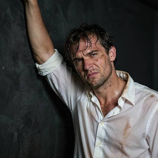 Disheveled Man Against Dark Wall