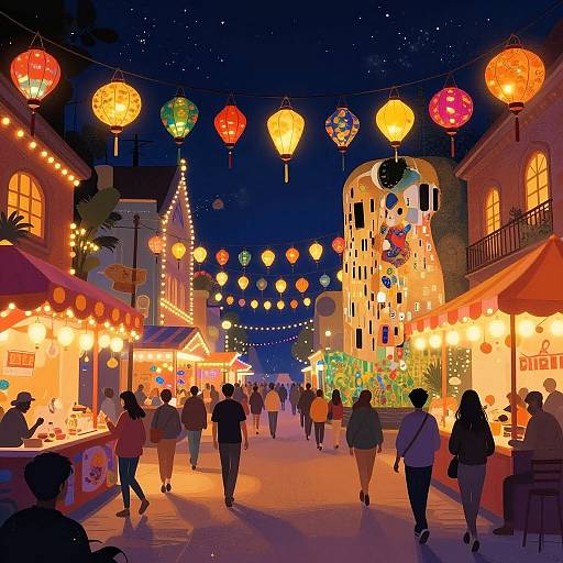 Vibrant Night Carnival in Klimt Style