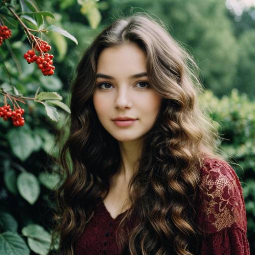 Young Woman in Burgundy Lace Top Outdoors