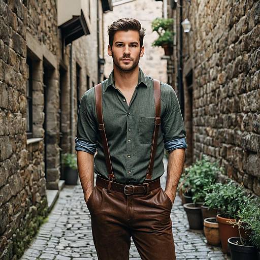 Charming Man in Lederhosen Fashion