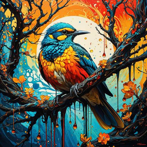 Intricate Oil Painting of a Fractal Bird