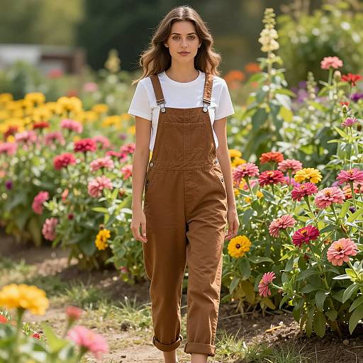 Young Woman in Colorful Flower Garden